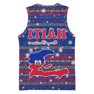 Haiti Christmas Basketball Jersey Blue Red Xmas Santa Snowflake and Map - African Pride