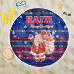 Haiti Christmas Beach Blanket Blue Red Xmas Santa Snowflake and Map - African Pride