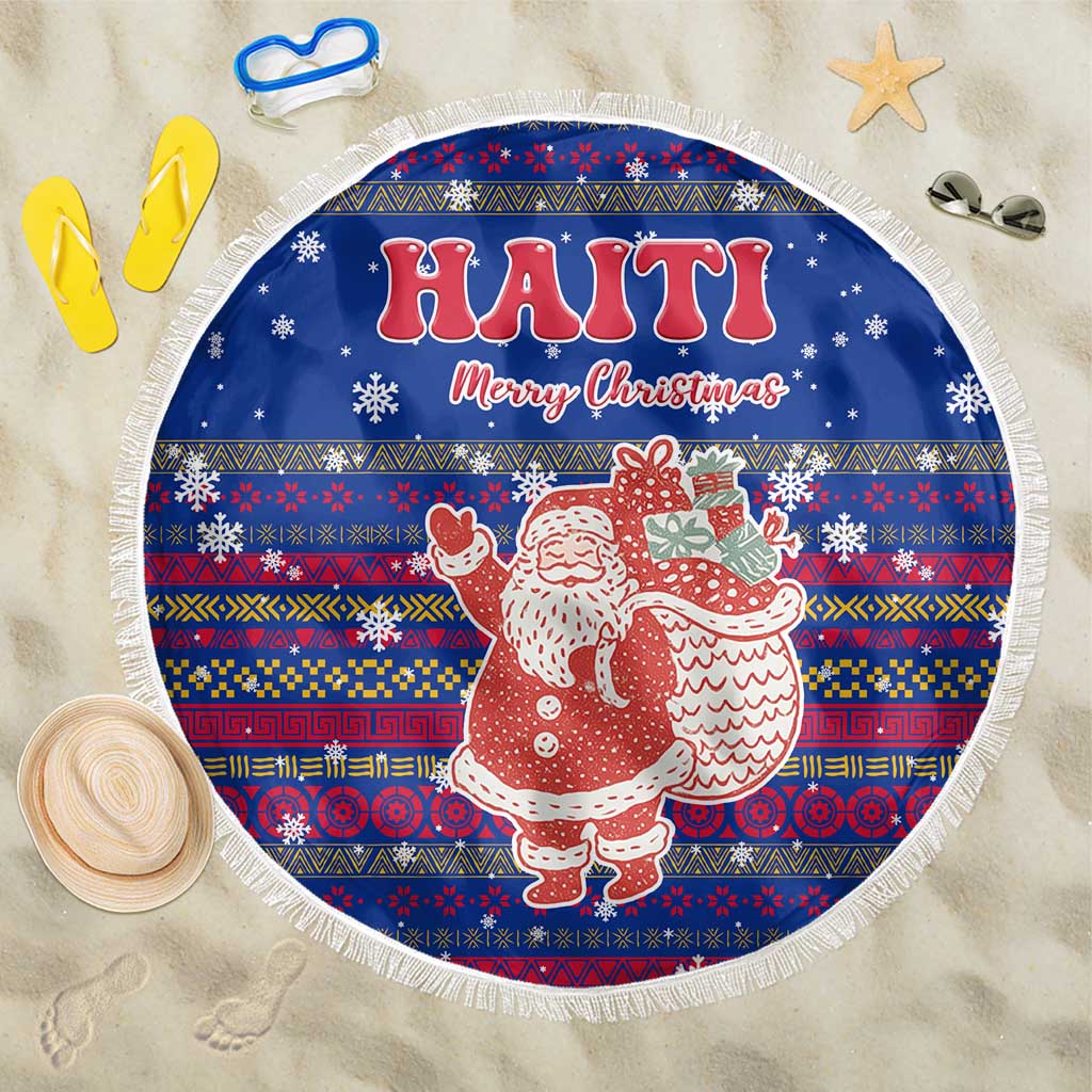 Haiti Christmas Beach Blanket Blue Red Xmas Santa Snowflake and Map - African Pride