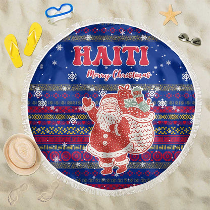 Haiti Christmas Beach Blanket Blue Red Xmas Santa Snowflake and Map - African Pride