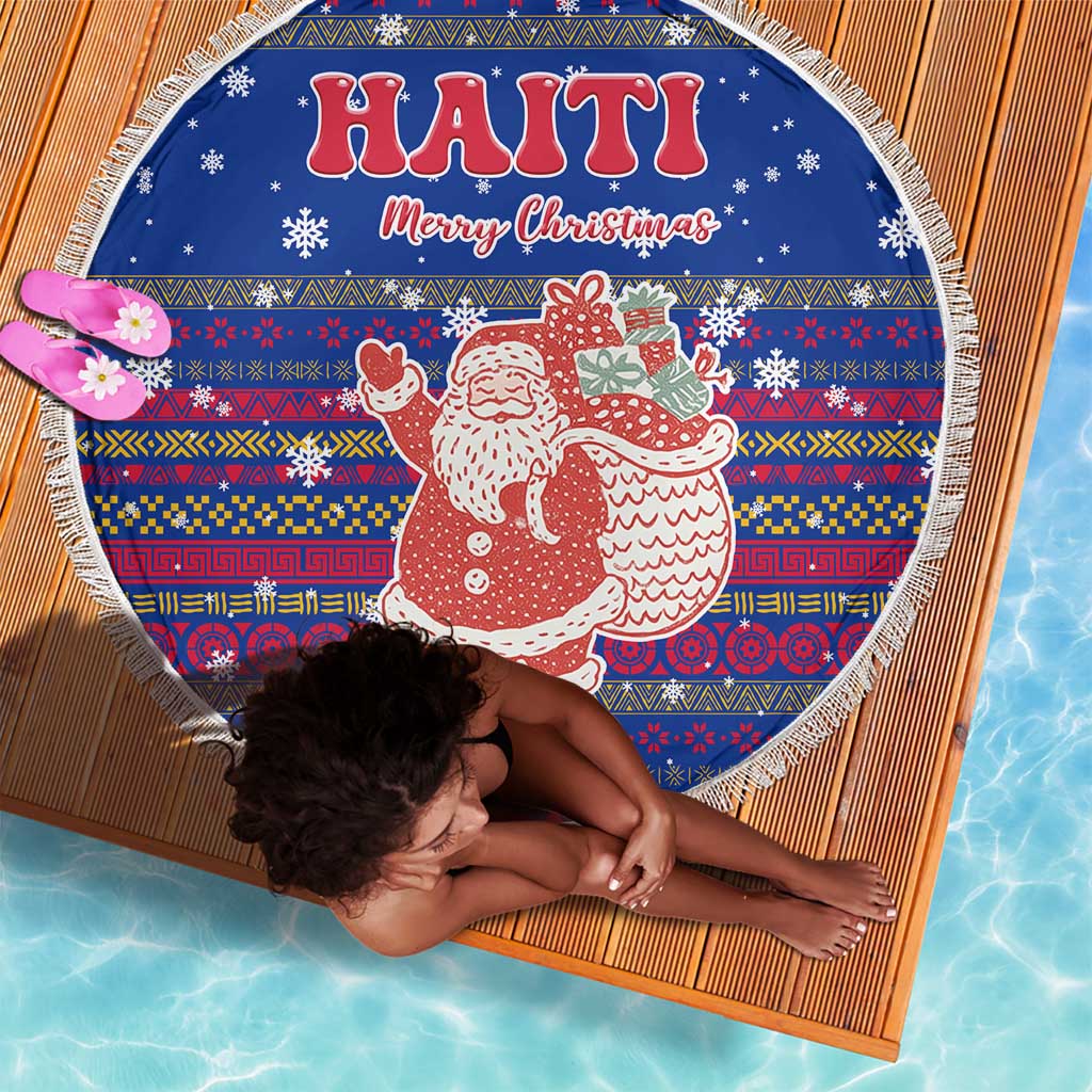 Haiti Christmas Beach Blanket Blue Red Xmas Santa Snowflake and Map - African Pride