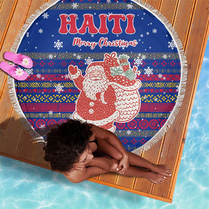 Haiti Christmas Beach Blanket Blue Red Xmas Santa Snowflake and Map - African Pride