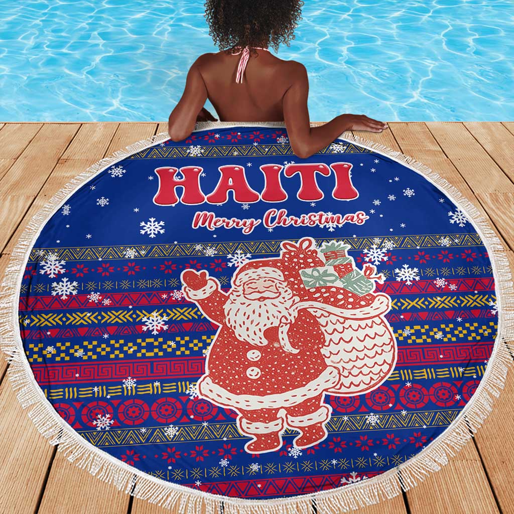 Haiti Christmas Beach Blanket Blue Red Xmas Santa Snowflake and Map - African Pride