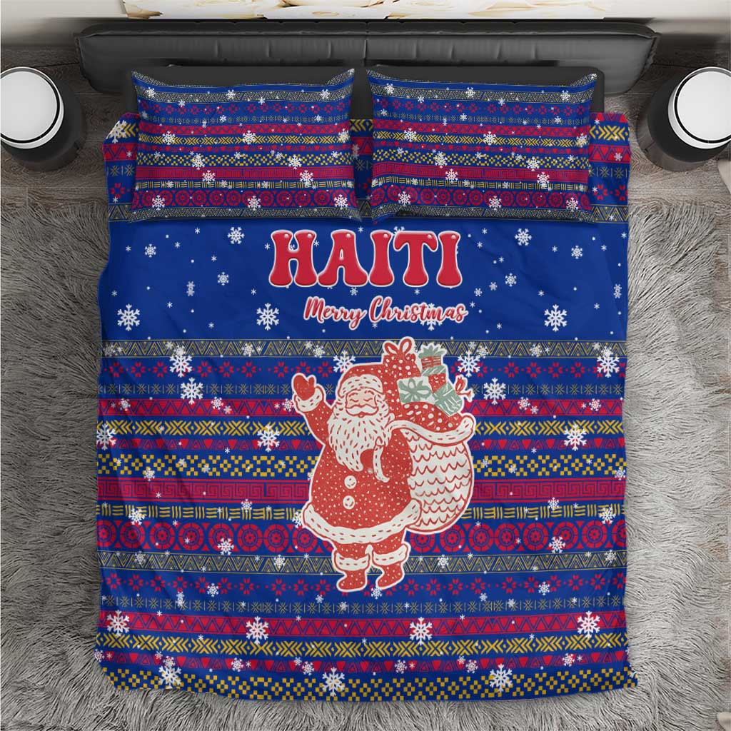Haiti Christmas Bedding Set Blue Red Xmas Santa Snowflake and Map - African Pride