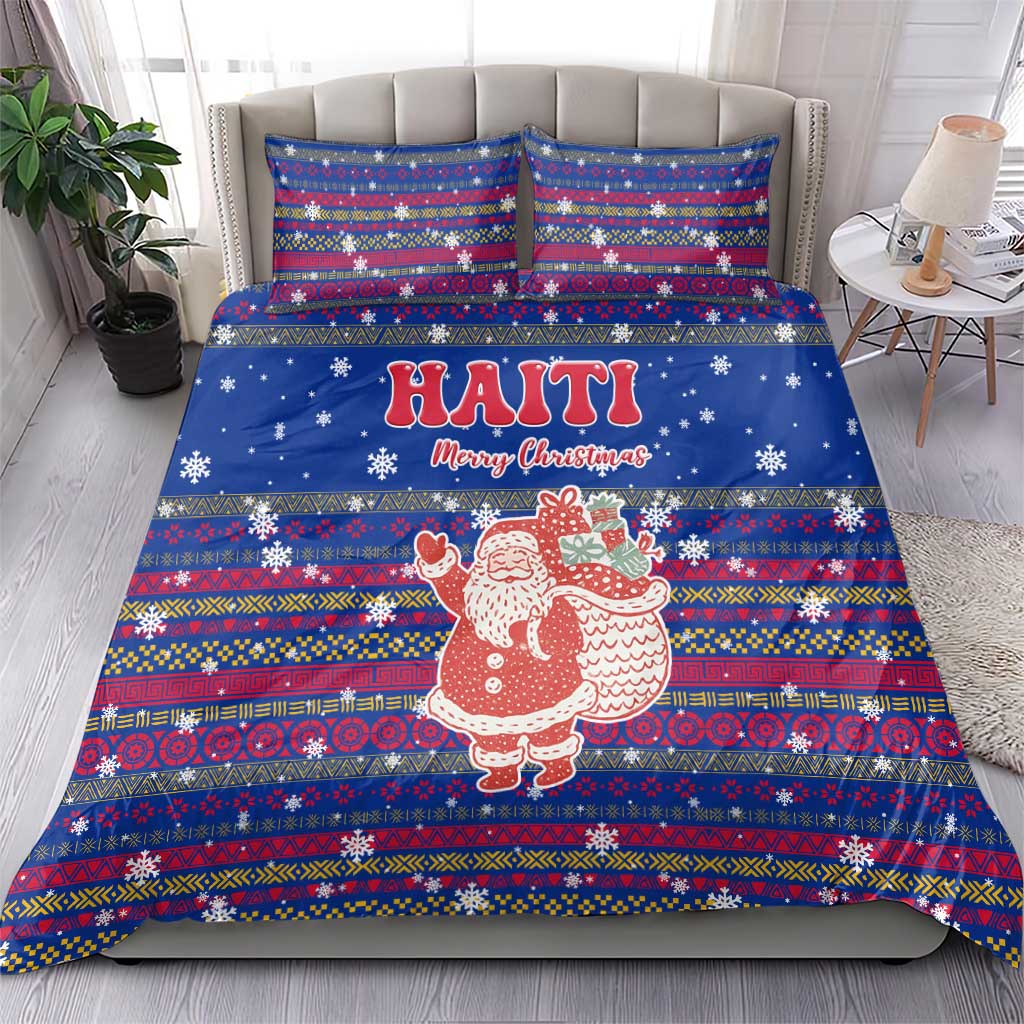 Haiti Christmas Bedding Set Blue Red Xmas Santa Snowflake and Map - African Pride