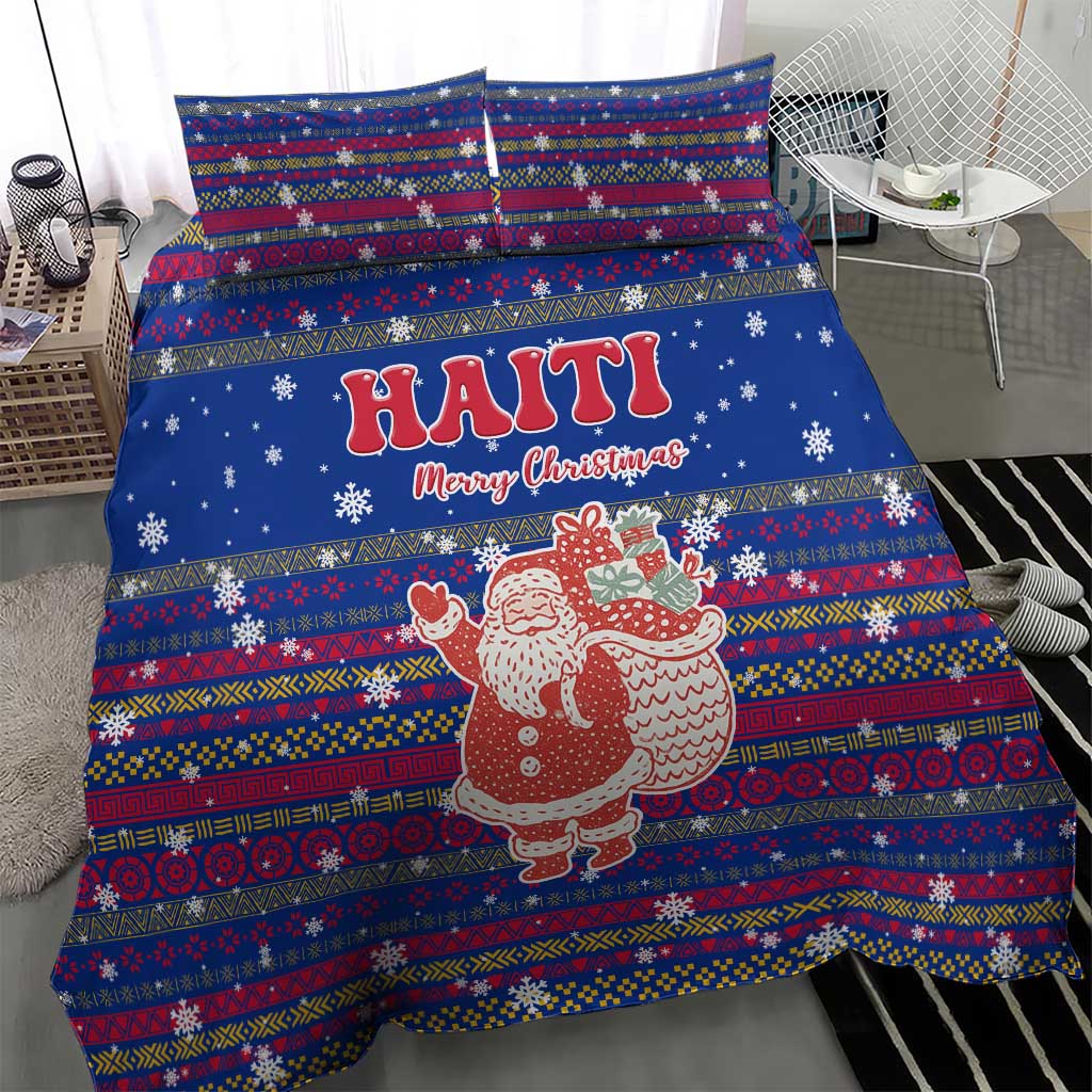 Haiti Christmas Bedding Set Blue Red Xmas Santa Snowflake and Map - African Pride