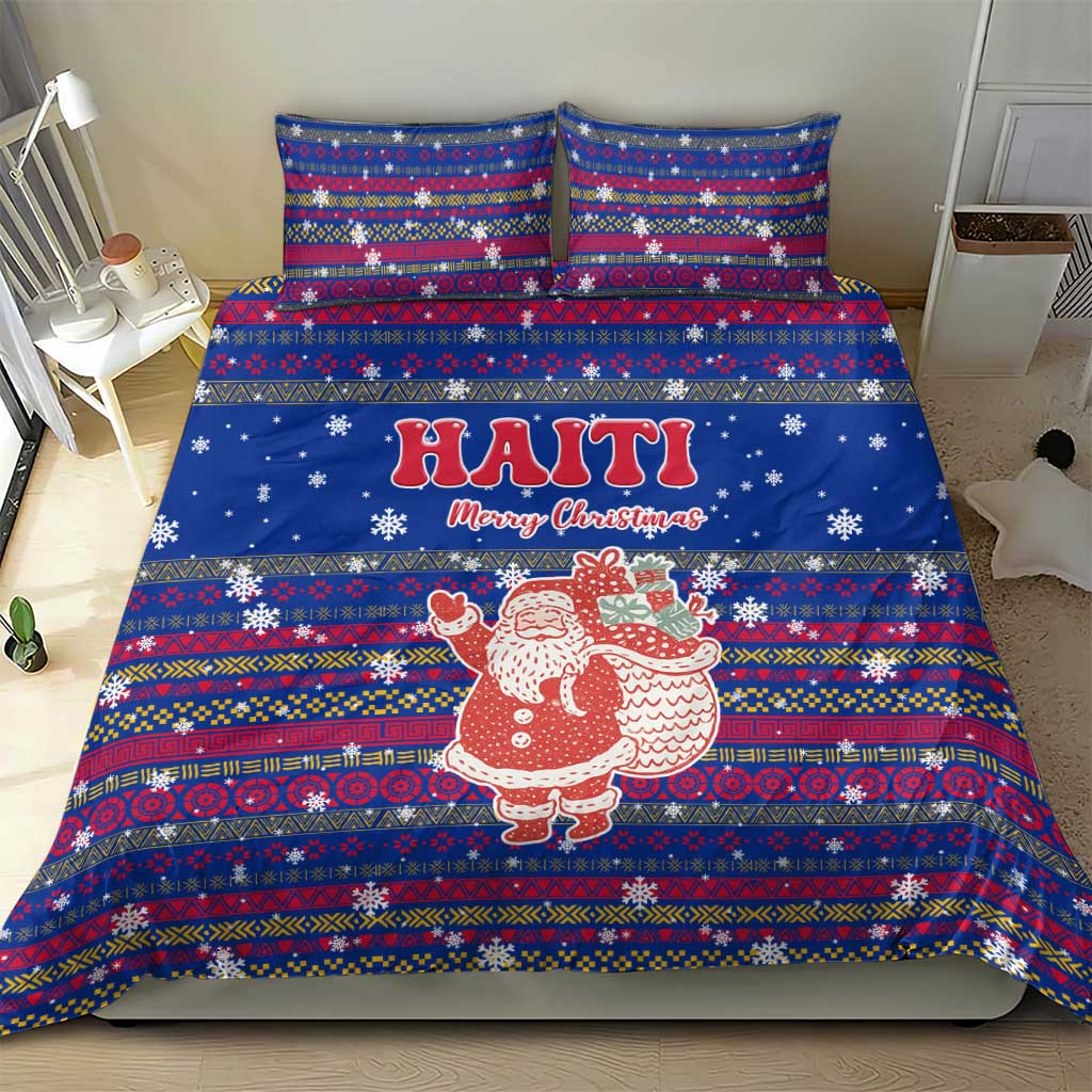 Haiti Christmas Bedding Set Blue Red Xmas Santa Snowflake and Map - African Pride