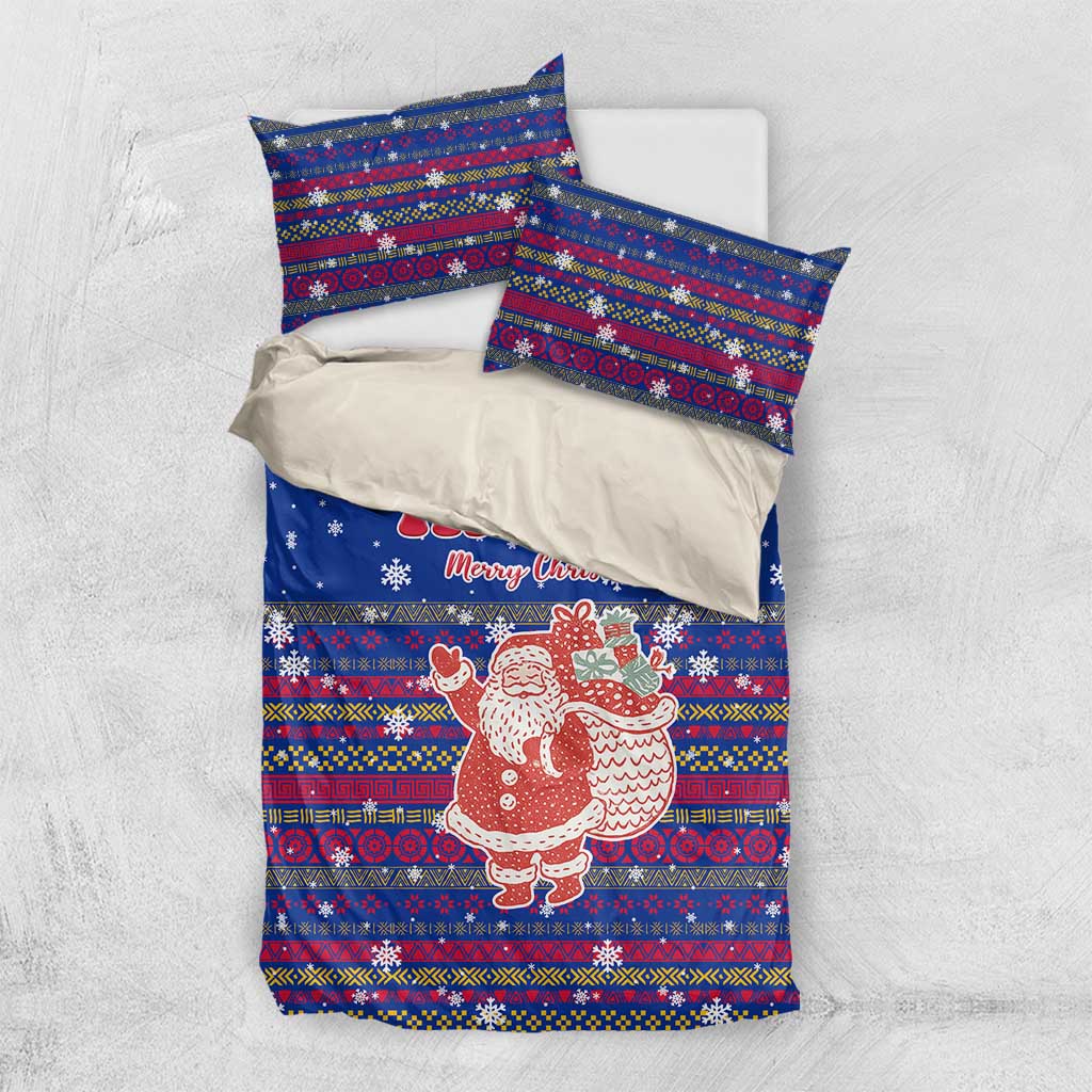 Haiti Christmas Bedding Set Blue Red Xmas Santa Snowflake and Map - African Pride