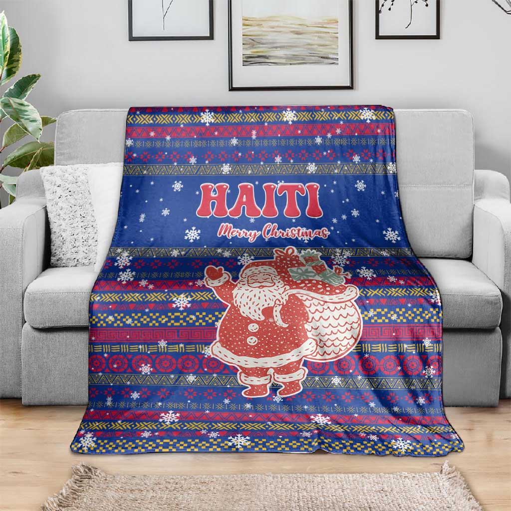 Haiti Christmas Blanket Blue Red Xmas Santa Snowflake and Map - African Pride