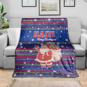 Haiti Christmas Blanket Blue Red Xmas Santa Snowflake and Map - African Pride