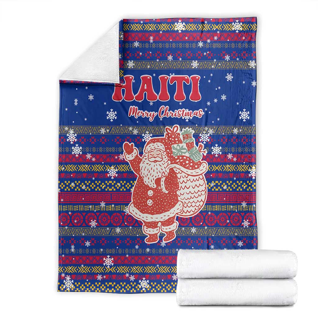 Haiti Christmas Blanket Blue Red Xmas Santa Snowflake and Map - African Pride