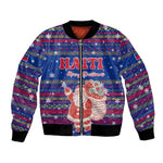 Haiti Christmas Bomber Jacket Blue Red Xmas Santa Snowflake and Map - African Pride