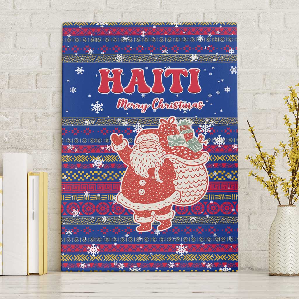 Haiti Christmas Canvas Wall Art Blue Red Xmas Santa Snowflake and Map - African Pride