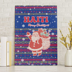 Haiti Christmas Canvas Wall Art Blue Red Xmas Santa Snowflake and Map - African Pride