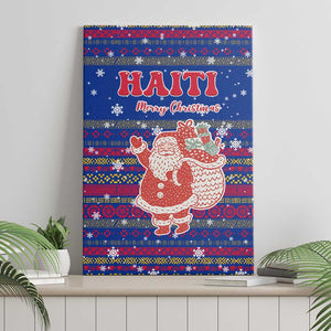 Haiti Christmas Canvas Wall Art Blue Red Xmas Santa Snowflake and Map - African Pride