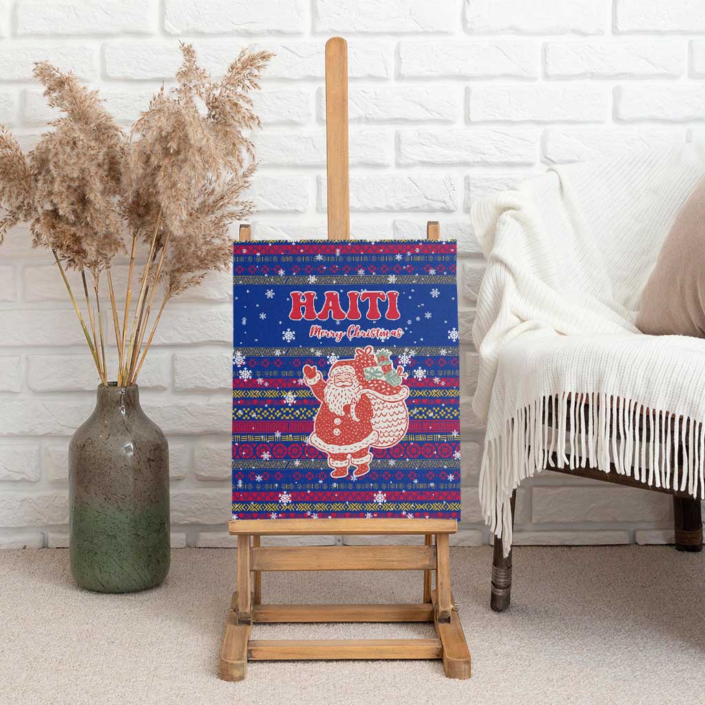 Haiti Christmas Canvas Wall Art Blue Red Xmas Santa Snowflake and Map - African Pride