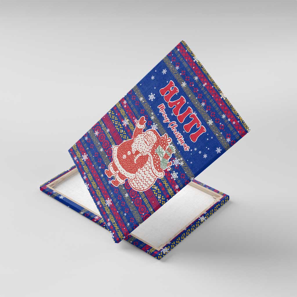 Haiti Christmas Canvas Wall Art Blue Red Xmas Santa Snowflake and Map - African Pride
