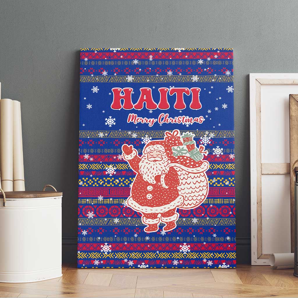 Haiti Christmas Canvas Wall Art Blue Red Xmas Santa Snowflake and Map - African Pride