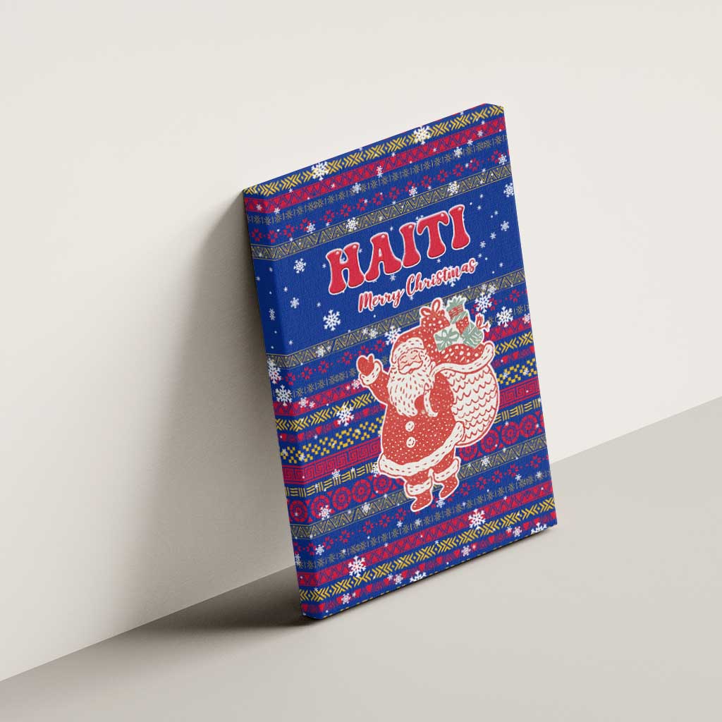 Haiti Christmas Canvas Wall Art Blue Red Xmas Santa Snowflake and Map - African Pride