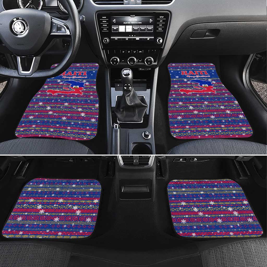 Haiti Christmas Car Mats Blue Red Xmas Santa Snowflake and Map - African Pride