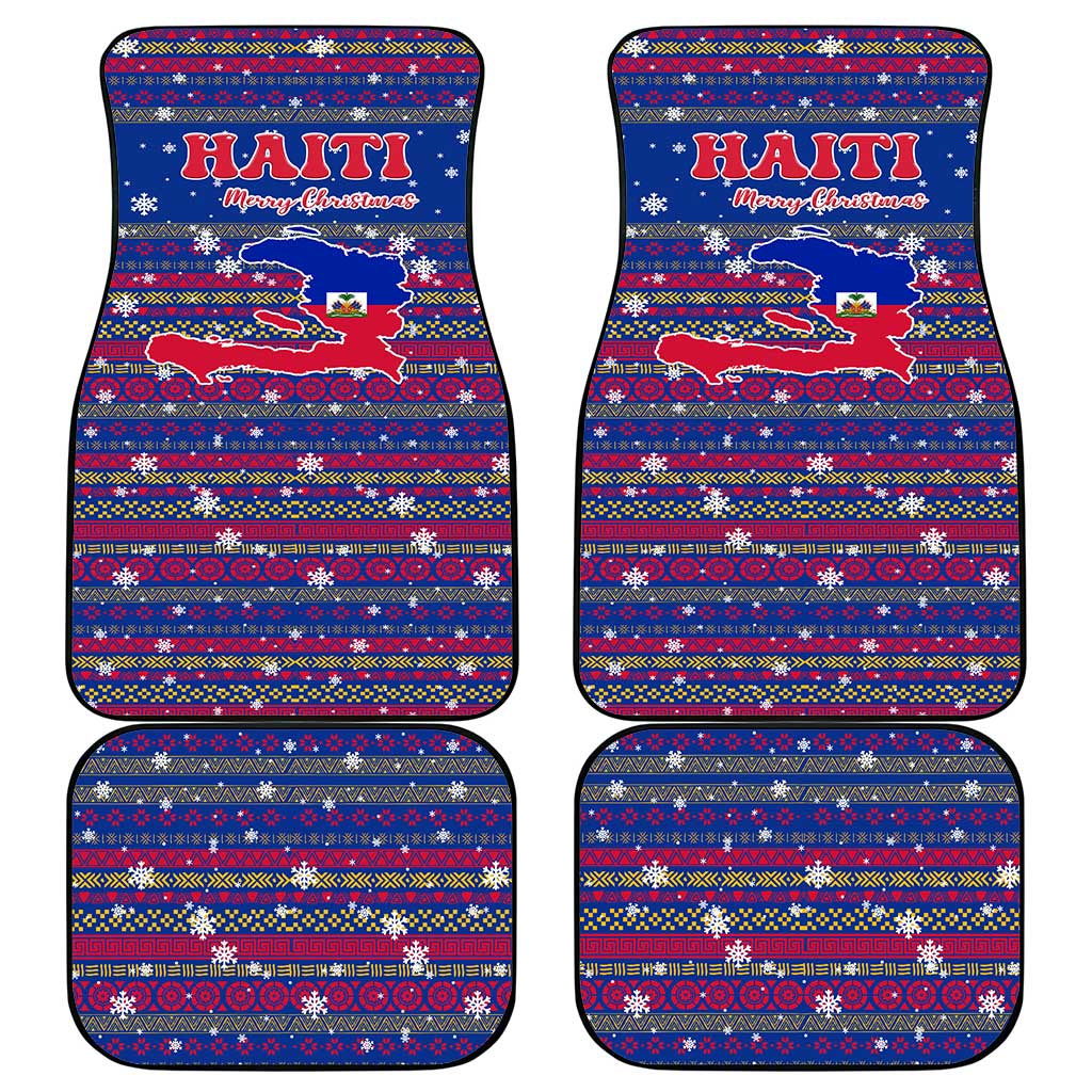 Haiti Christmas Car Mats Blue Red Xmas Santa Snowflake and Map - African Pride