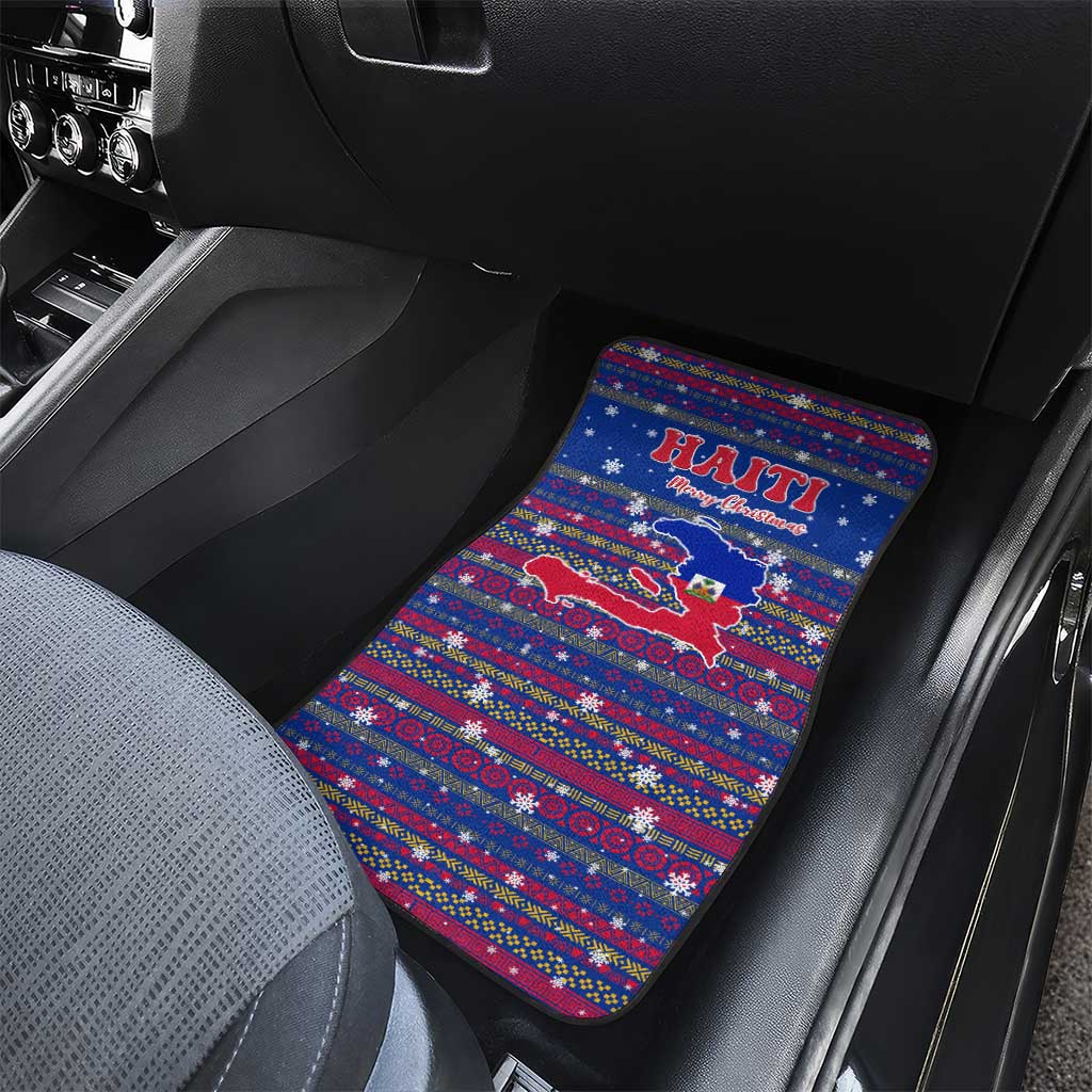 Haiti Christmas Car Mats Blue Red Xmas Santa Snowflake and Map - African Pride