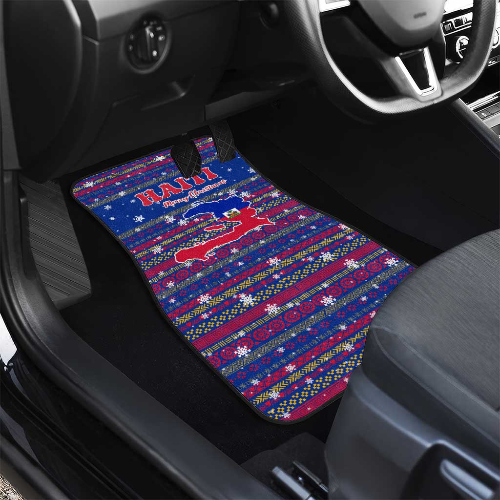 Haiti Christmas Car Mats Blue Red Xmas Santa Snowflake and Map - African Pride