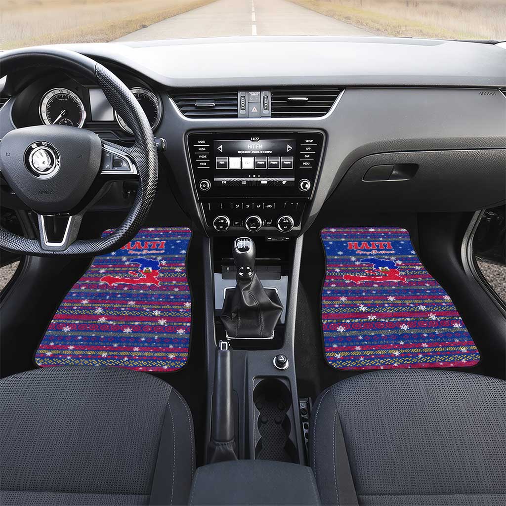 Haiti Christmas Car Mats Blue Red Xmas Santa Snowflake and Map - African Pride