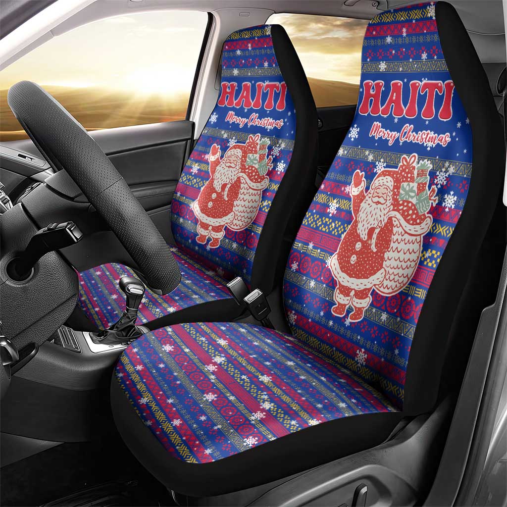 Haiti Christmas Car Seat Cover Blue Red Xmas Santa Snowflake and Map - African Pride