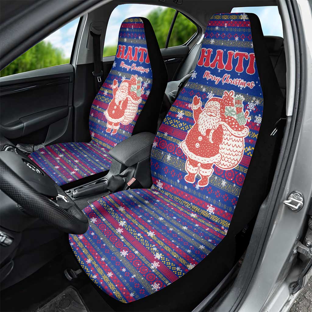 Haiti Christmas Car Seat Cover Blue Red Xmas Santa Snowflake and Map - African Pride