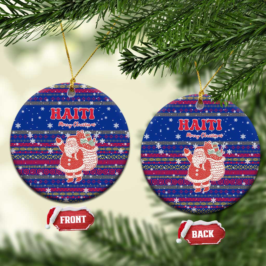 Haiti Christmas Ceramic Ornament Blue Red Xmas Santa Snowflake and Map - African Pride