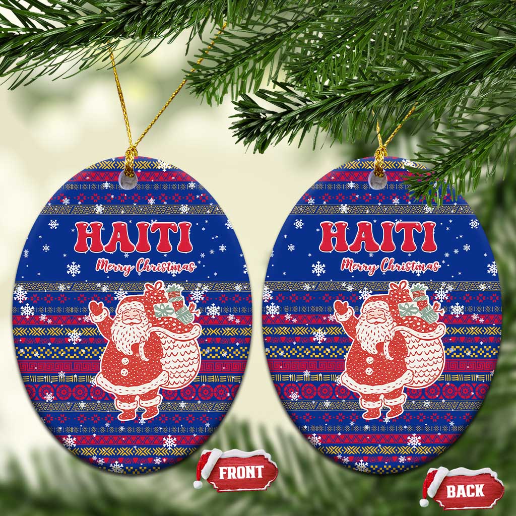 Haiti Christmas Ceramic Ornament Blue Red Xmas Santa Snowflake and Map - African Pride