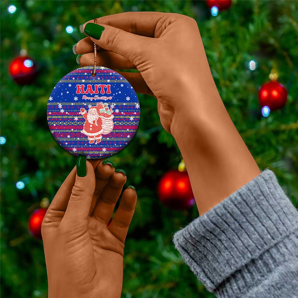 Haiti Christmas Ceramic Ornament Blue Red Xmas Santa Snowflake and Map - African Pride