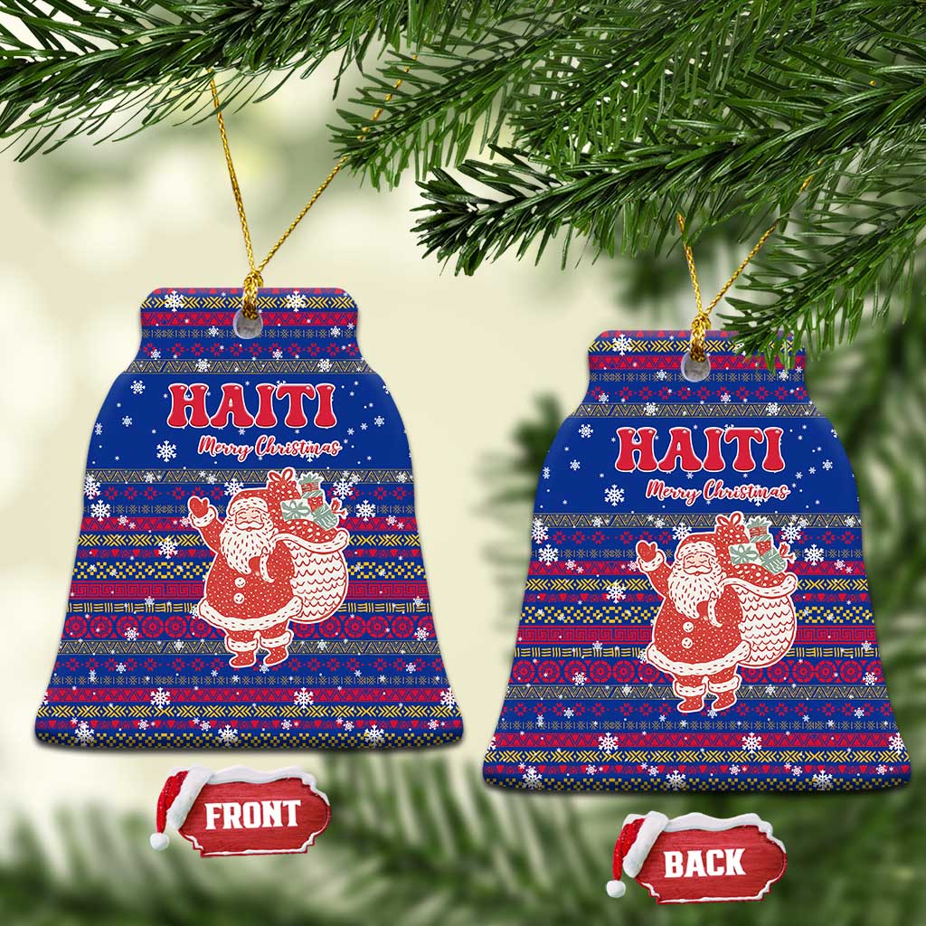 Haiti Christmas Ceramic Ornament Blue Red Xmas Santa Snowflake and Map - African Pride