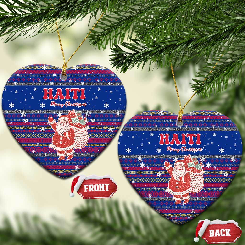 Haiti Christmas Ceramic Ornament Blue Red Xmas Santa Snowflake and Map - African Pride