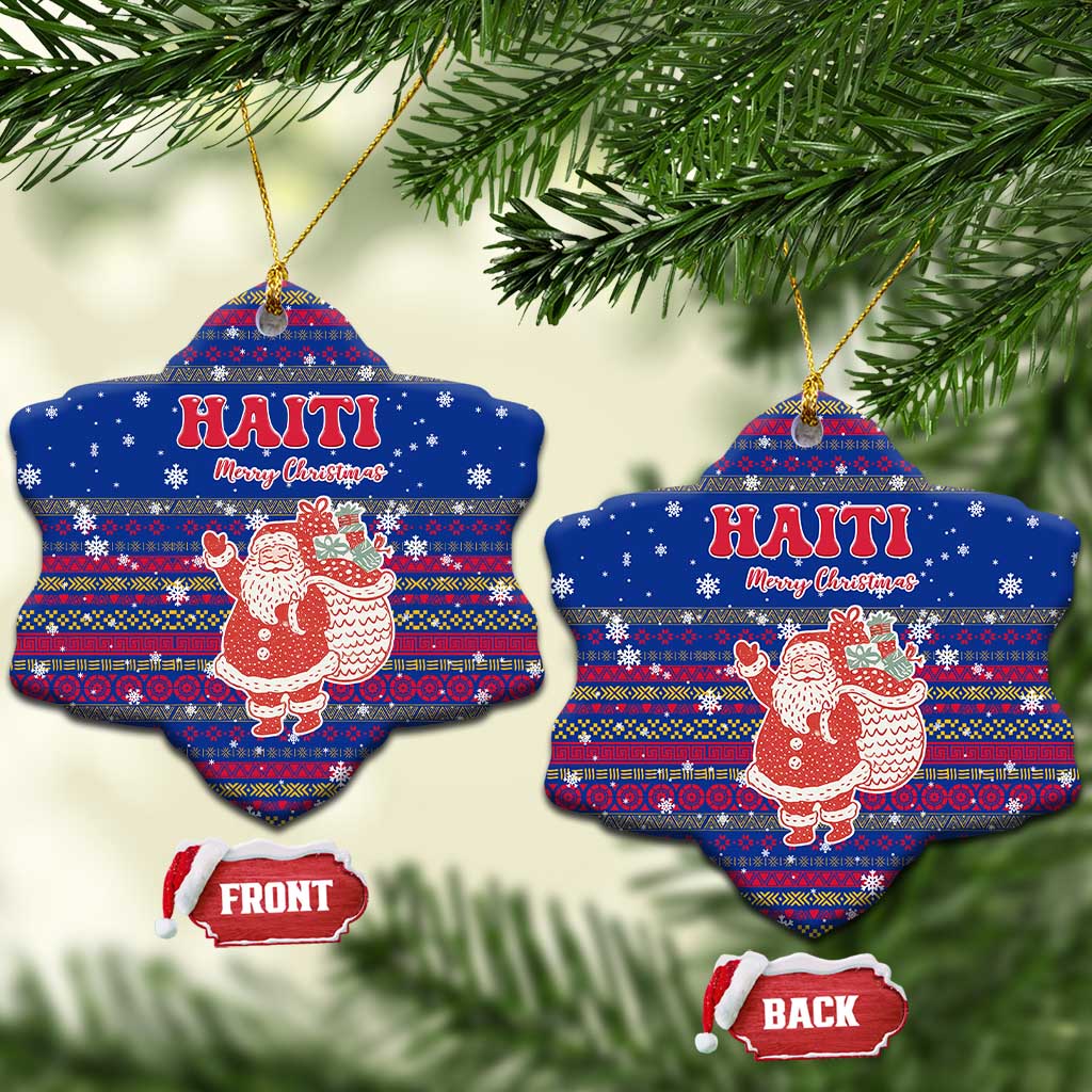 Haiti Christmas Ceramic Ornament Blue Red Xmas Santa Snowflake and Map - African Pride