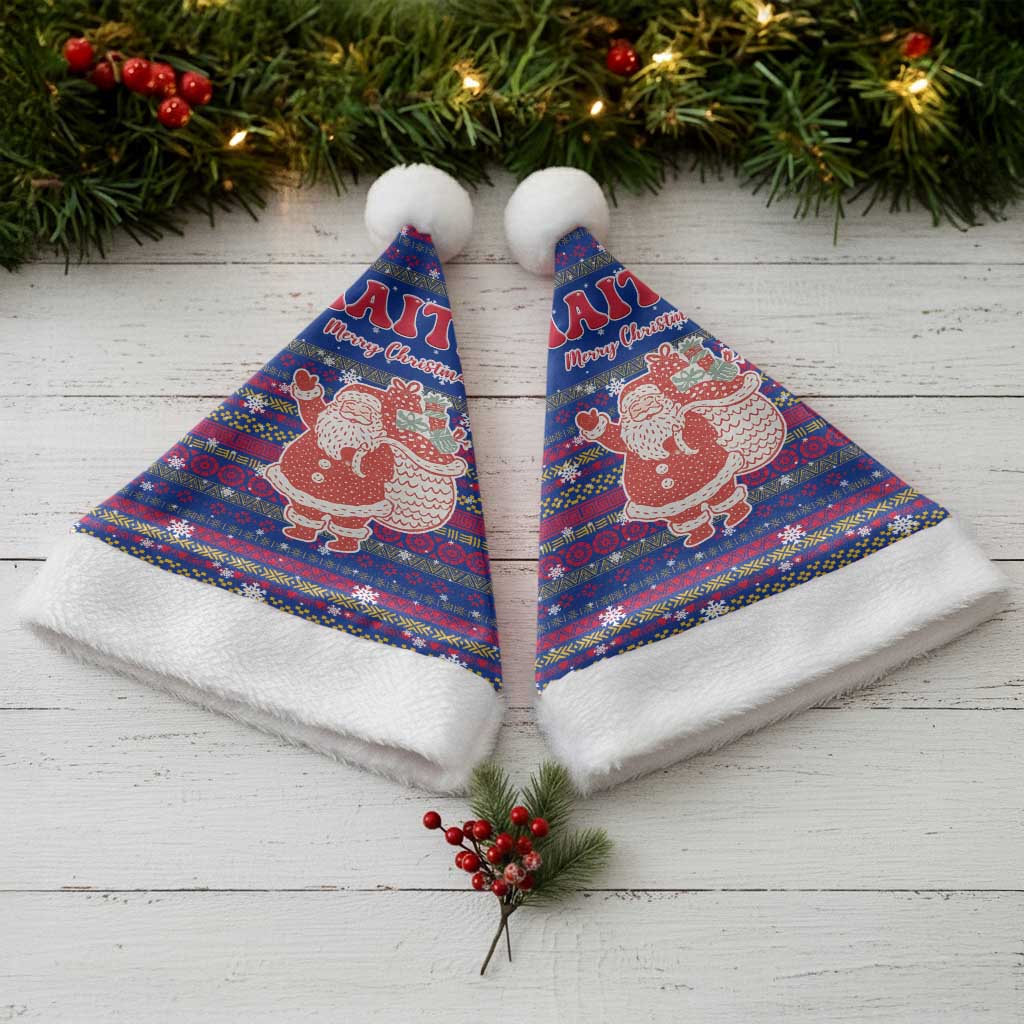 Haiti Christmas Santa Hat Blue Red Xmas Santa Snowflake and Map - African Pride