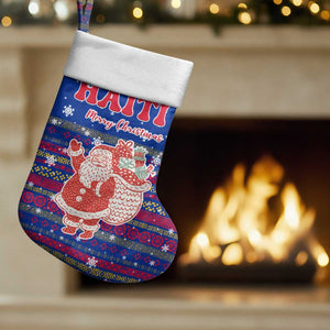 Haiti Christmas Stocking Blue Red Xmas Santa Snowflake and Map - African Pride