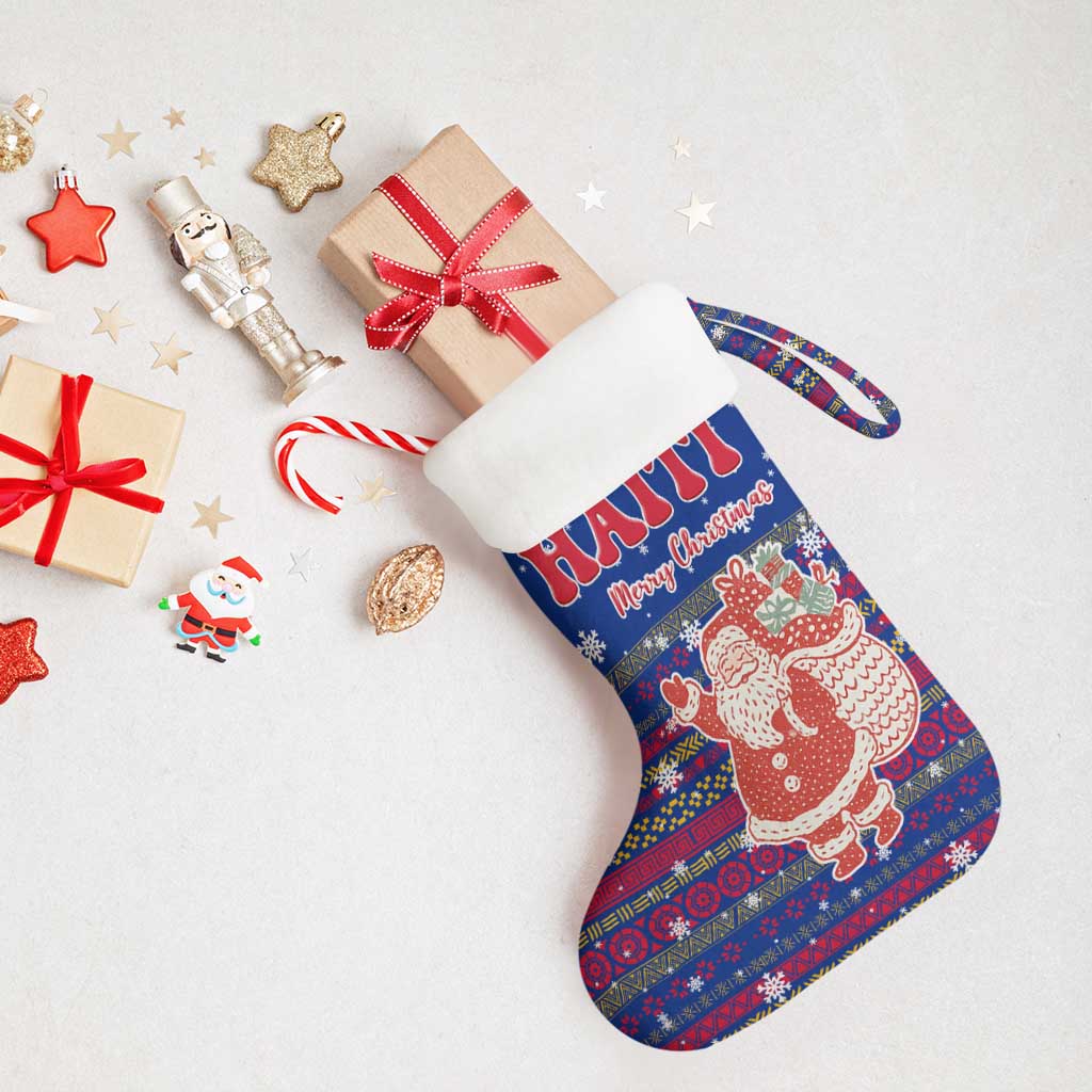 Haiti Christmas Stocking Blue Red Xmas Santa Snowflake and Map - African Pride