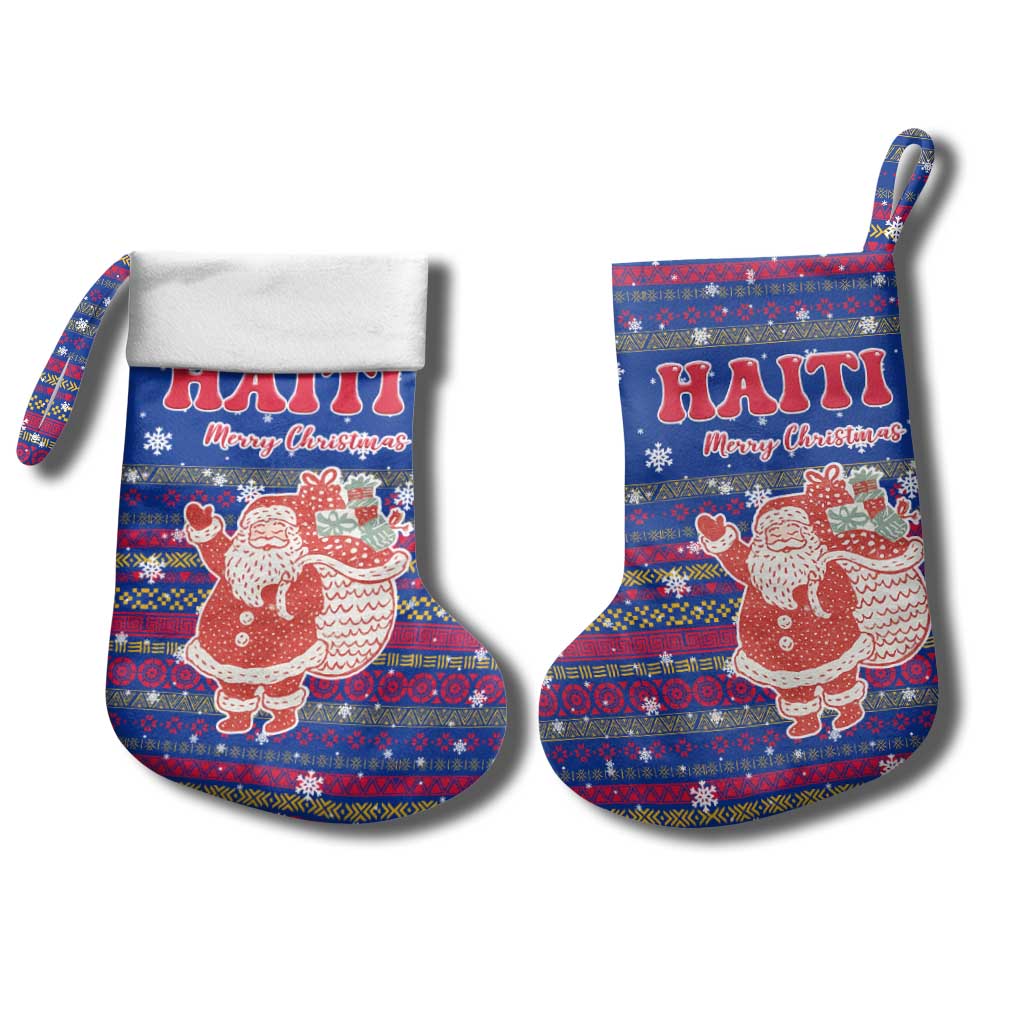 Haiti Christmas Stocking Blue Red Xmas Santa Snowflake and Map - African Pride