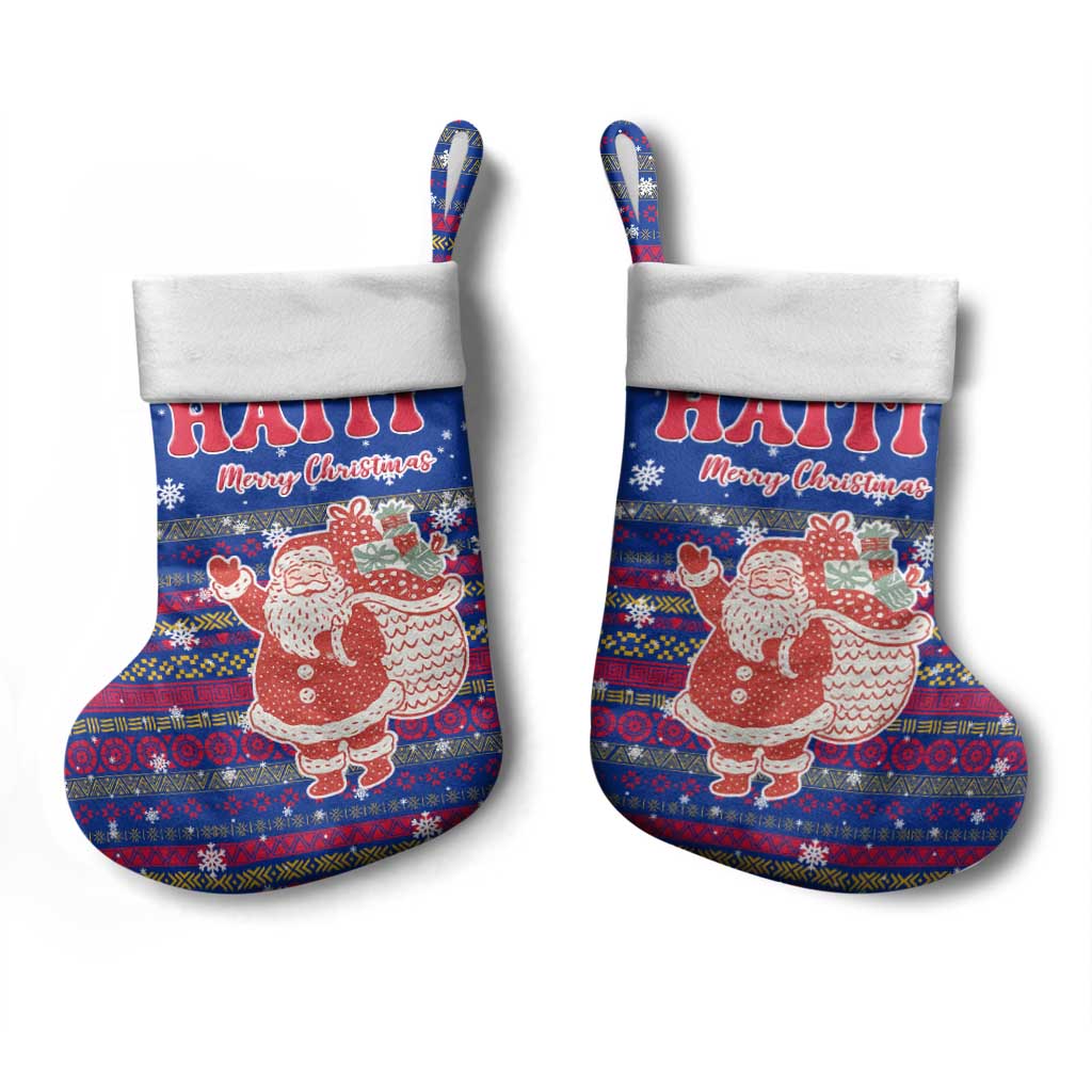 Haiti Christmas Stocking Blue Red Xmas Santa Snowflake and Map - African Pride