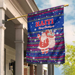 Haiti Christmas Garden Flag Blue Red Xmas Santa Snowflake and Map - African Pride