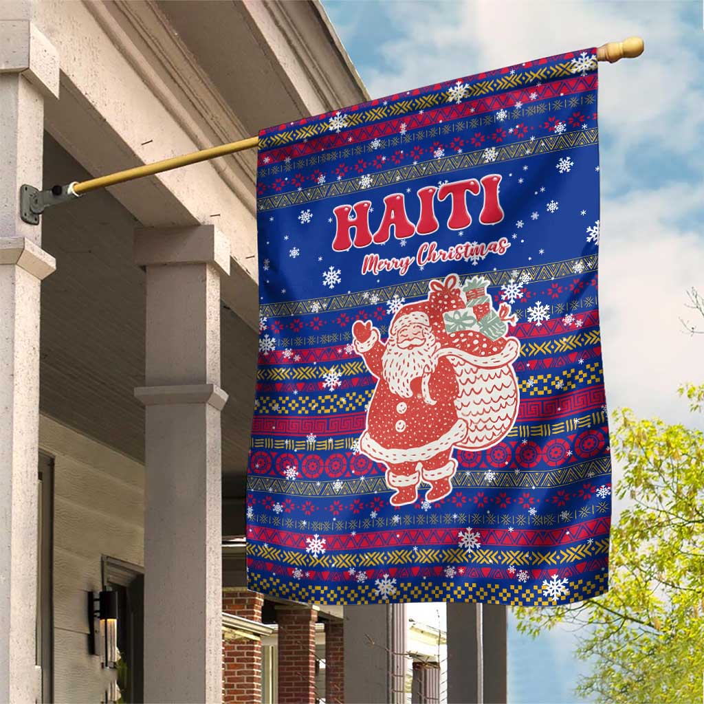 Haiti Christmas Garden Flag Blue Red Xmas Santa Snowflake and Map - African Pride