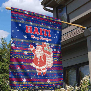 Haiti Christmas Garden Flag Blue Red Xmas Santa Snowflake and Map - African Pride