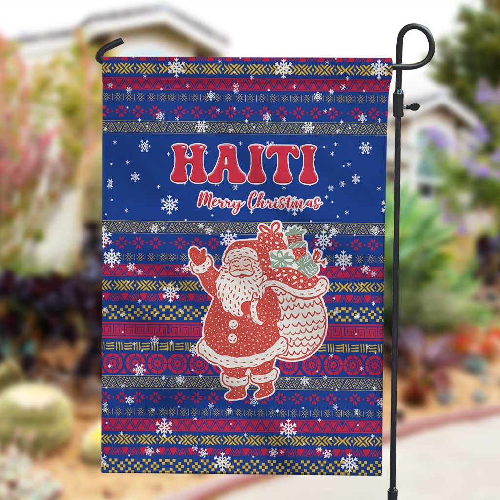 Haiti Christmas Garden Flag Blue Red Xmas Santa Snowflake and Map - African Pride