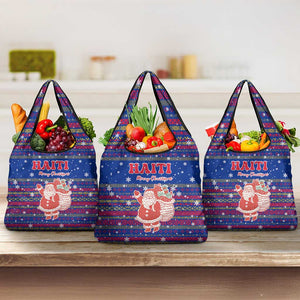 Haiti Christmas Grocery Bag Blue Red Xmas Santa Snowflake and Map - African Pride