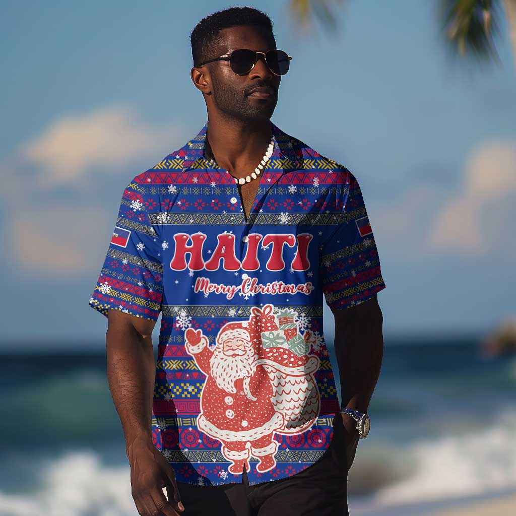 Haiti Christmas Hawaiian Shirt Blue Red Xmas Santa Snowflake and Map - African Pride