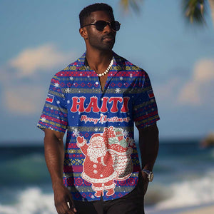 Haiti Christmas Hawaiian Shirt Blue Red Xmas Santa Snowflake and Map - African Pride