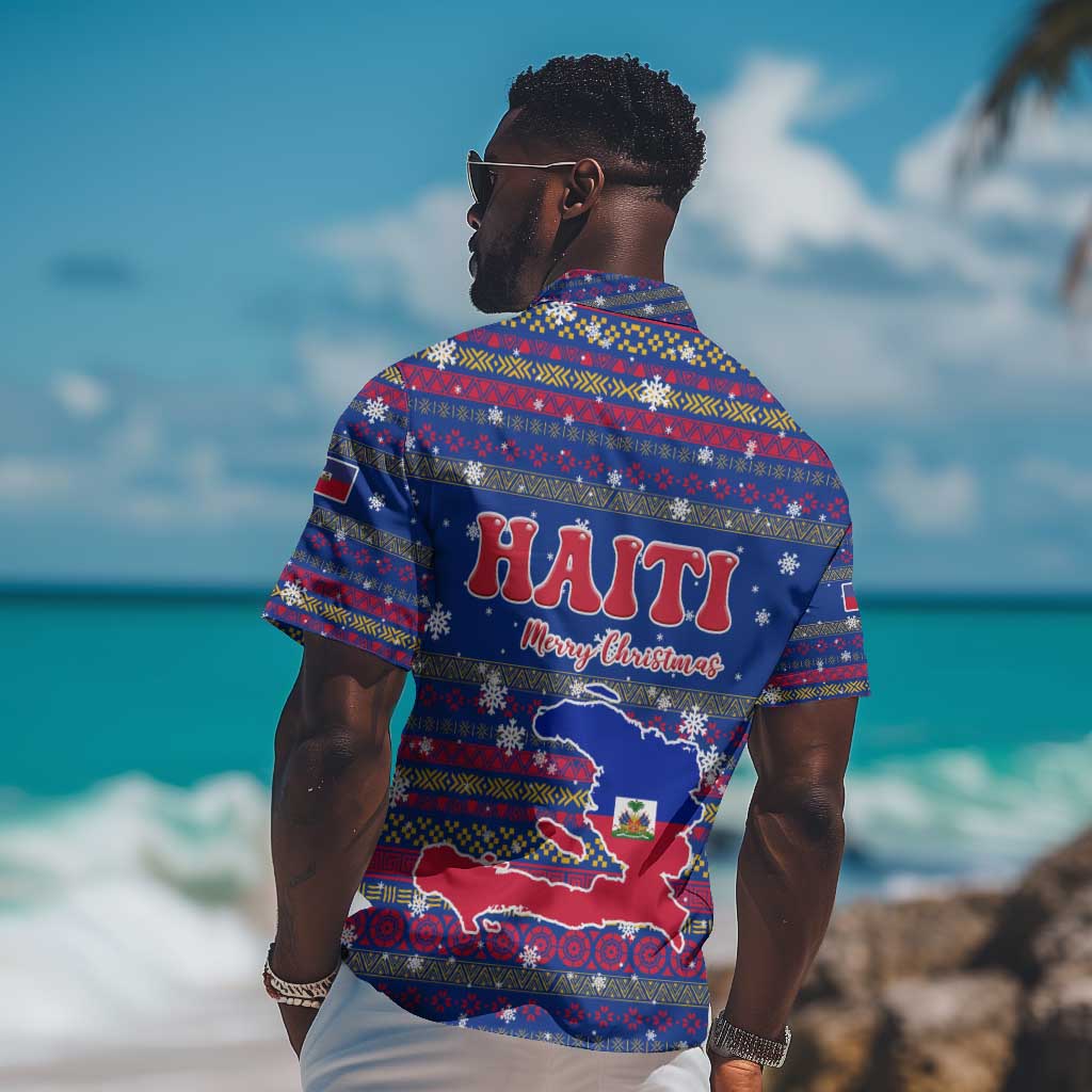 Haiti Christmas Hawaiian Shirt Blue Red Xmas Santa Snowflake and Map - African Pride