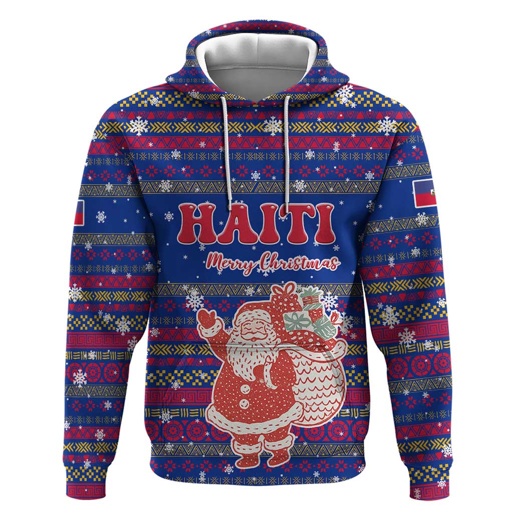 Haiti Christmas Hoodie Blue Red Xmas Santa Snowflake and Map - African Pride